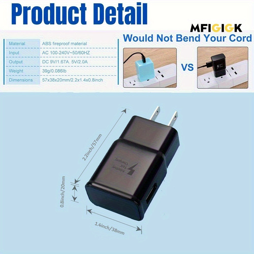 MFIGIGK 10pcs Lot Adaptive Fast Charging Wall Charger 10ft Braided USB C Cable Black for Galaxy S25 S24 S23 Ultra A15 A13 A03s A53 S22 S21 S20 S10 S9 Android Phone US Plug, 110V-130V, 10-20W Output, Fast Charger Adapter, Mobile Charger Fast Charging,