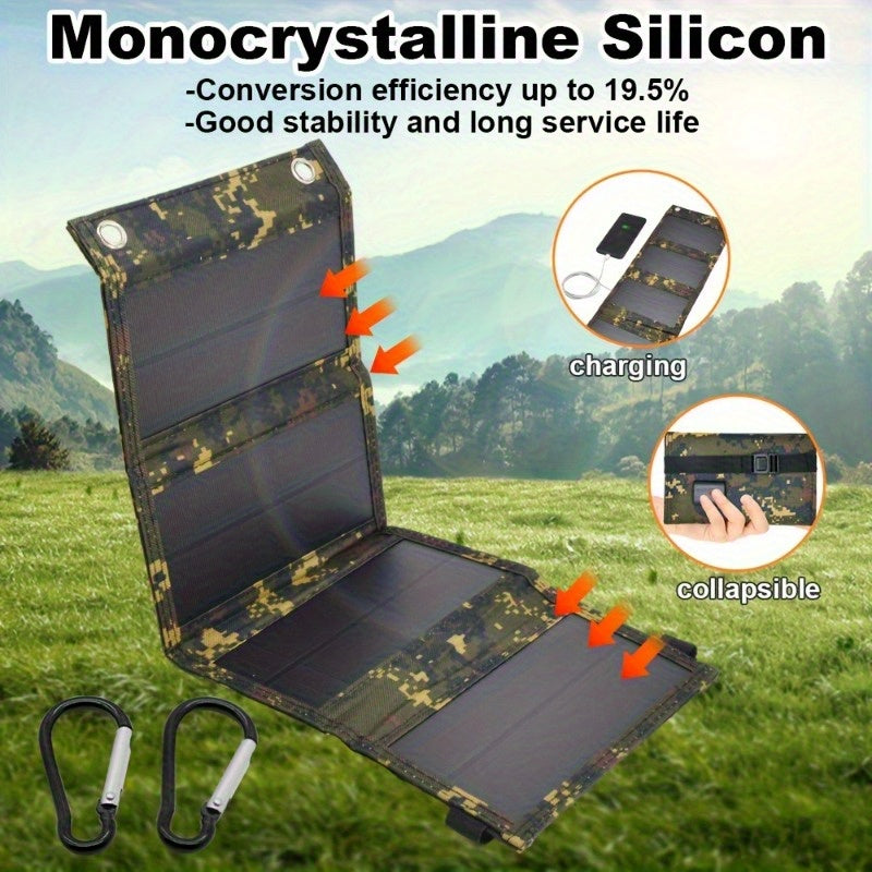 1pc 20W Portable Solar Panel - USB-Powered Outdoor Power Bank with 4 USB Ports, Compact & Lightweight Design for Camping, Travel, Home Use - Solar Phone Charger, Camper Accessories, Travel Power Solution, Durable Solar Panel