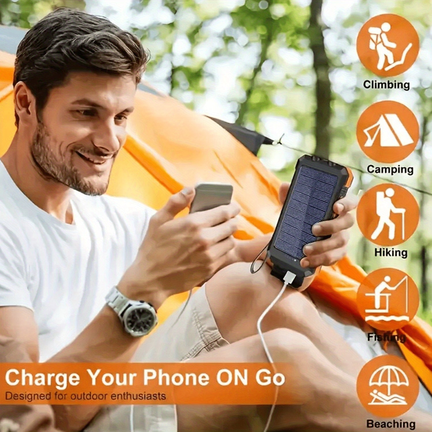 10000/ 20, 000Mah Portable Solar Power Bank, Portable Mobile Phone Solar Charger, Camping External Power Bank with Compass USB Light Flashlight, Suitable for Outdoor Activities
