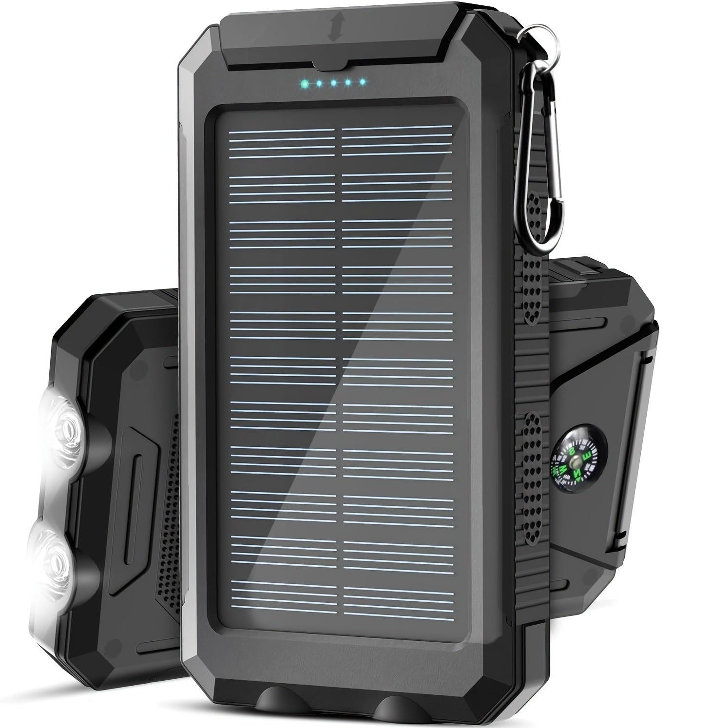 10000mAh Solar Power Bank with Ultra-Bright LED Light, Dual USB & USB-C Ports, Compass, and Portable Hook Design – Fast Charging, Large Capacity Rechargeable Battery for Outdoor Travel & Smartphone Charging, Adventure Gear | Rugged Design | Durable