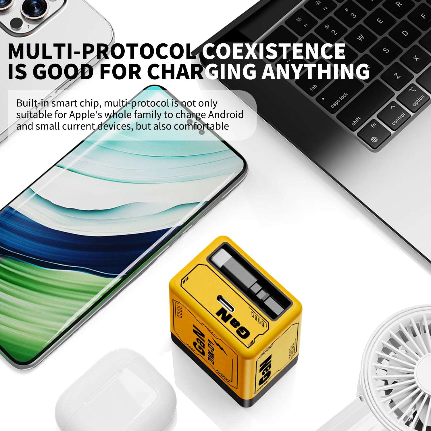 Fast Charger, 120W High-Speed USB-C Foldable Travel Charger with 2 Cables - Dual-Port Fast Charger, Universal for iPhone, Samsung, MacBook Pro/ Air, Yellow