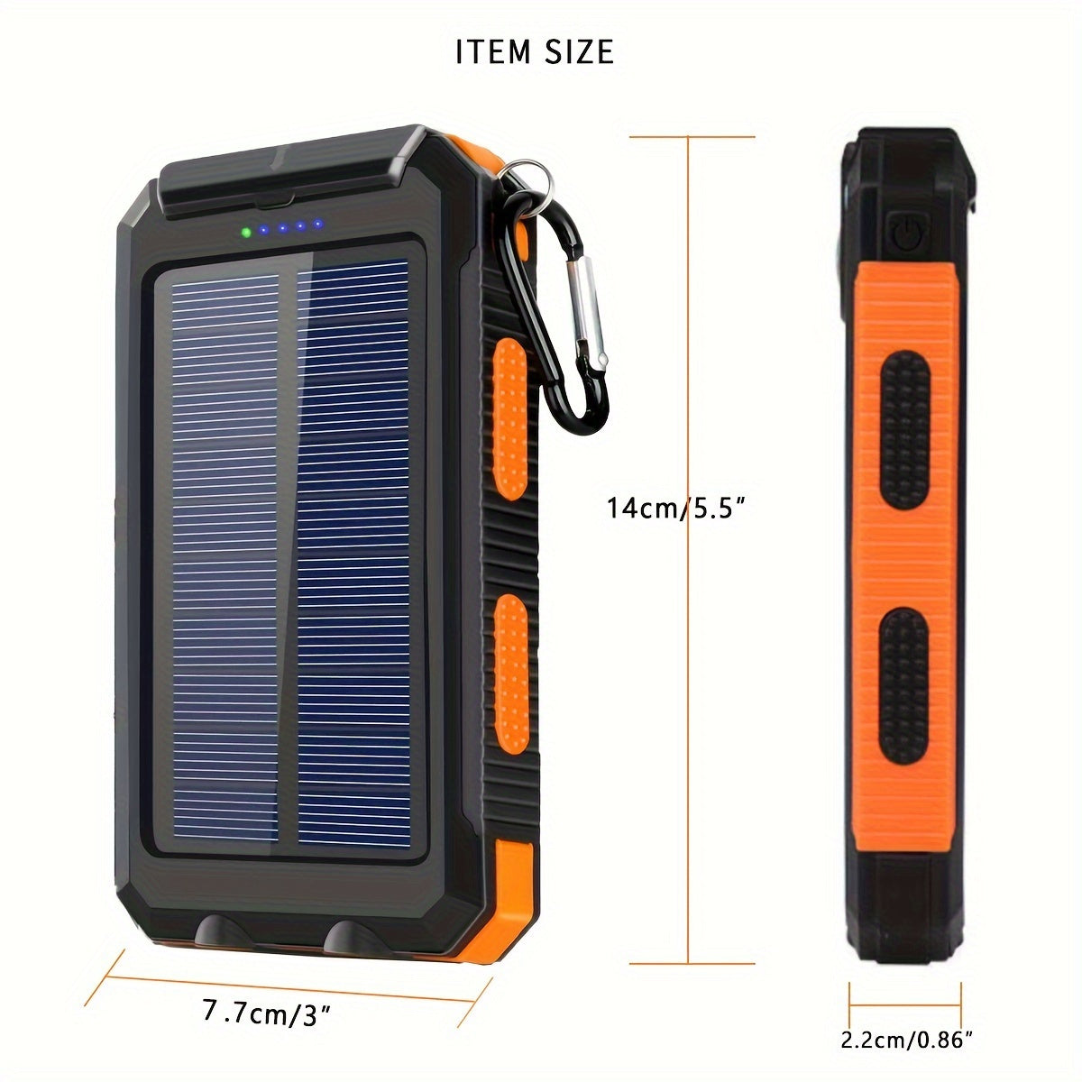 [Solar Power Bank] Solar Powered Portable Power Bank | Dual 5V USB Ports, 2 LED Flashlights, High Quality External Backup Battery Pack for Cell Phones, Camping, Hiking, Emergency Power, Compact Design, Durable Construction
