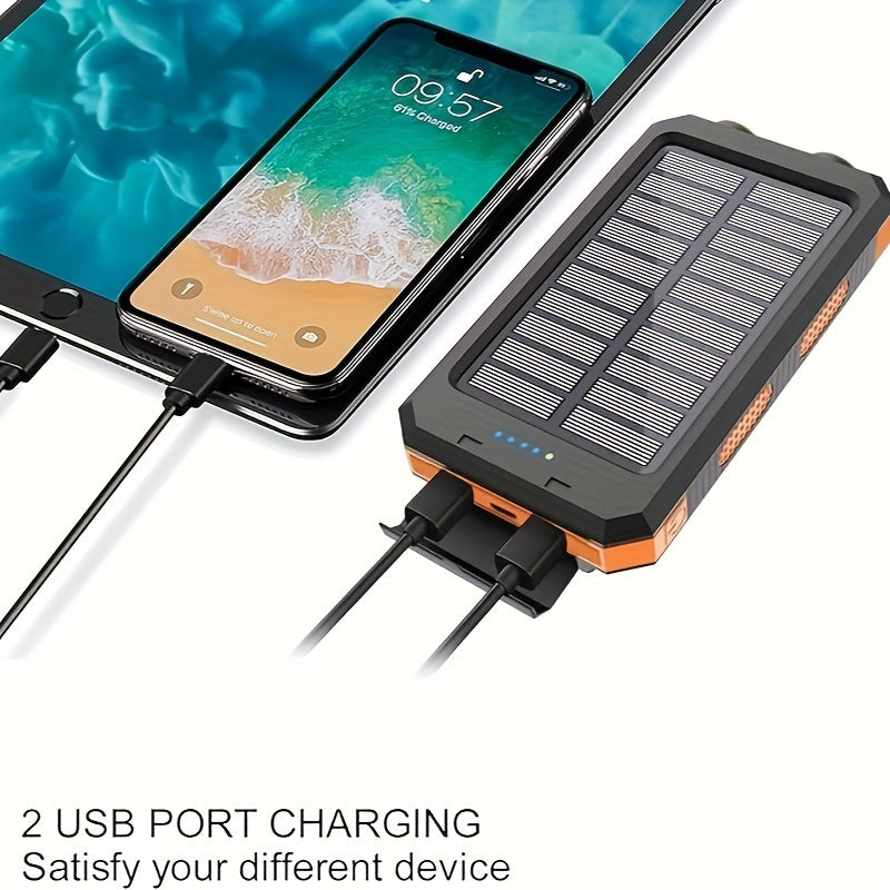 [Solar Power Bank] Solar Powered Portable Power Bank | Dual 5V USB Ports, 2 LED Flashlights, High Quality External Backup Battery Pack for Cell Phones, Camping, Hiking, Emergency Power, Compact Design, Durable Construction