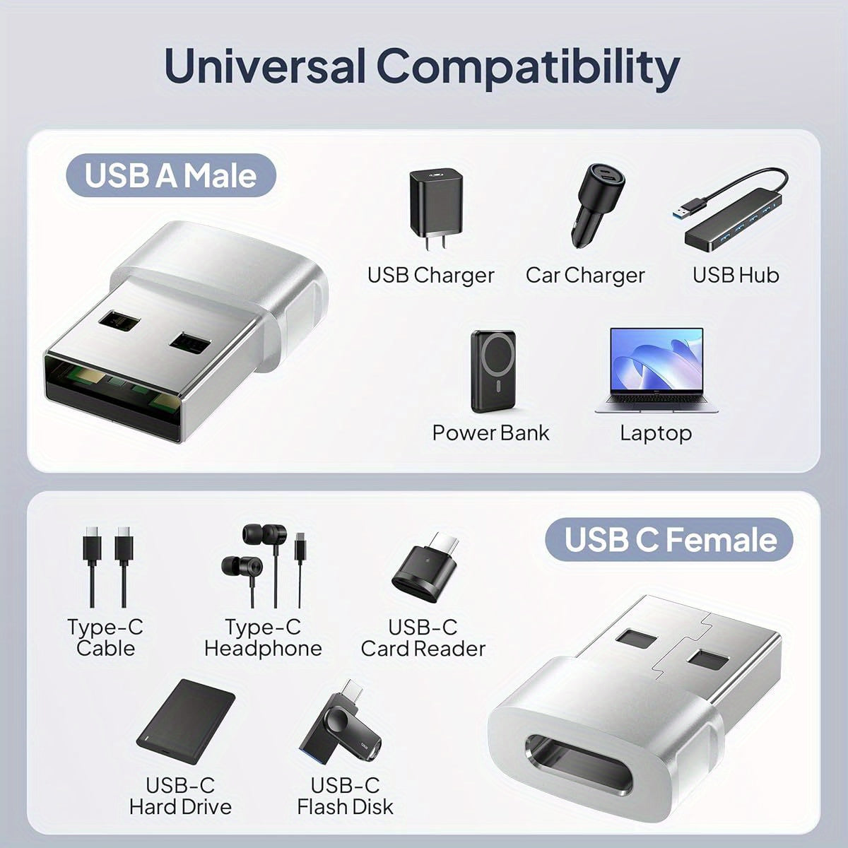 iPhone 16 16e 15 Pro Max Car Charger Adapter 3Pack, USB to USB C Converter Type C Female to A Male for Apple iPhone 14 Plus, iWatch 10, Airpods 4, iPad 11 Mini 7 Air 6, Samsung Galaxy S25 A54, Multidevice Compatibility, Mobile Accessory, Compact Design,