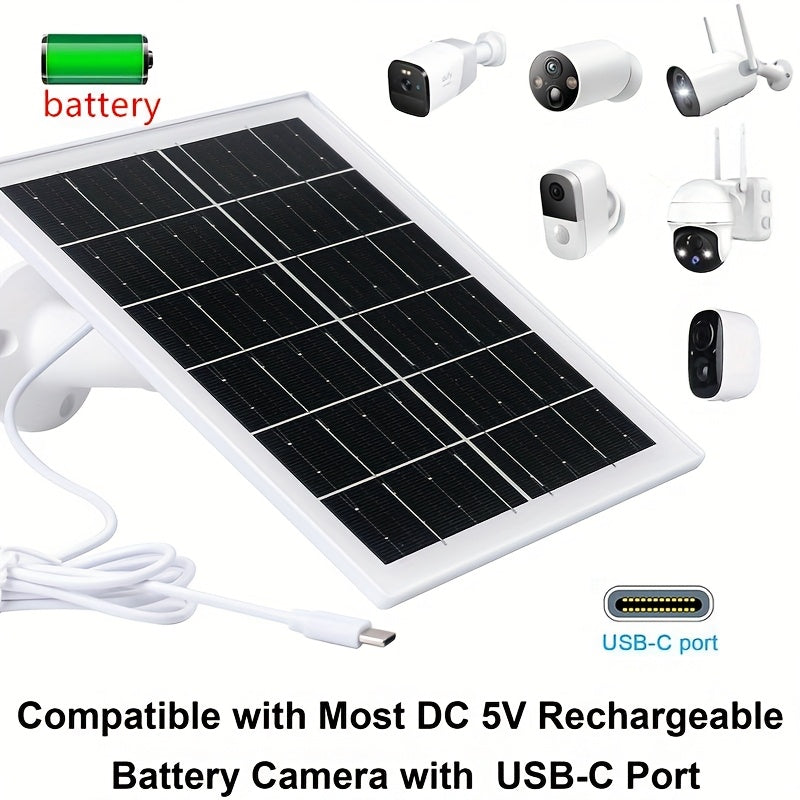 5W Solar Panel with 5200mAh Built-in Battery - Portable Solar Charging Station, USB-C/USB-A Fast Charging, 5V Outdoor Power Bank for Security Cameras, Doorbells, Lights, Phones, Fans, Emergency Backup Power - Compact & Lightweight Design with 360°