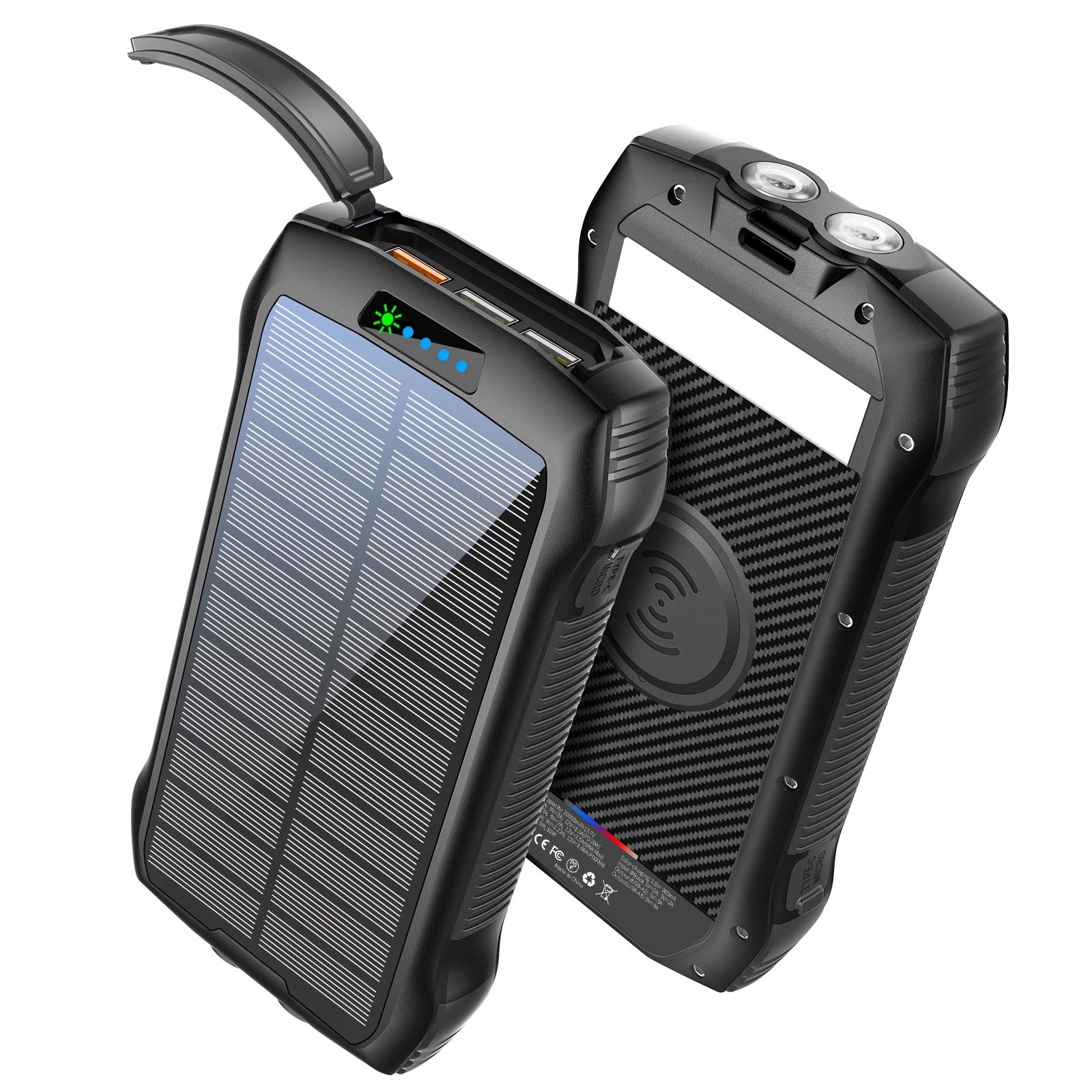 40000mah Large-capacity Solar-powered Wireless Power Bank, With 3 Built-in USB Ports, TYPE-C Output And Input, QC3.0PD 20W Fast Charging, Flashlight, Essential For Outdoor Use, Suitable For Charging Various Devices