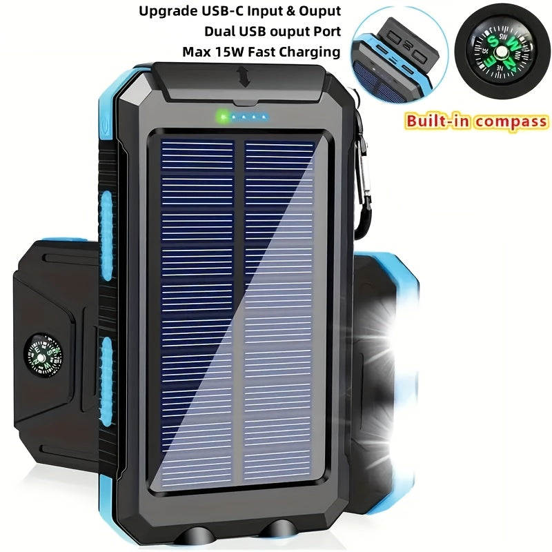 10000mAh 5V2A Fast Charging Multifunctional Solar Panel Power Bank with Ultra-bright LED Light, Large Capacity Rechargeable Portable Mobile Phone Charger, Dual Flashlights, Dual USB Port, Outdoor Travel Battery Packs, for iPhone/Android