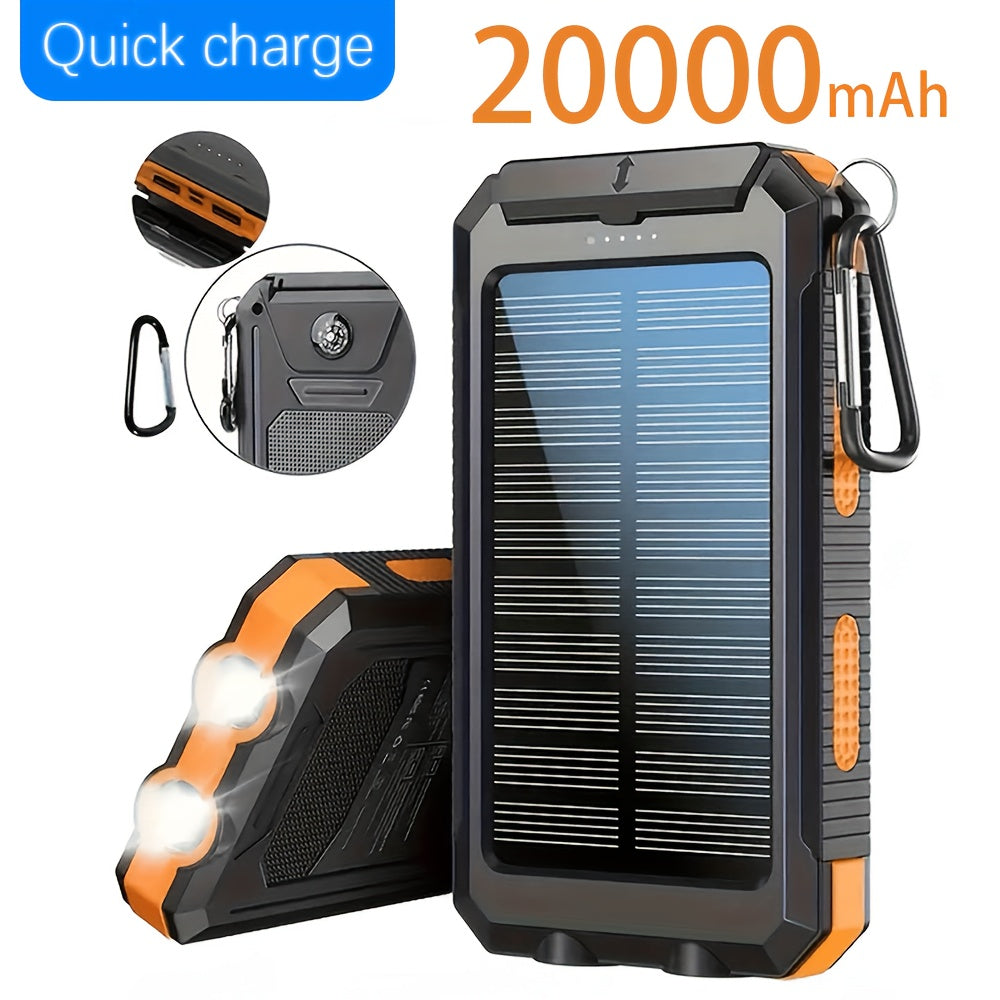 Portable Solar Mobile Phone Charger, Camping External Battery Charger For Mobile Phones, 2 USB/ LED Flashlights With Compass For Outdoor Activities, 20000mAh Portable Solar Power Bank