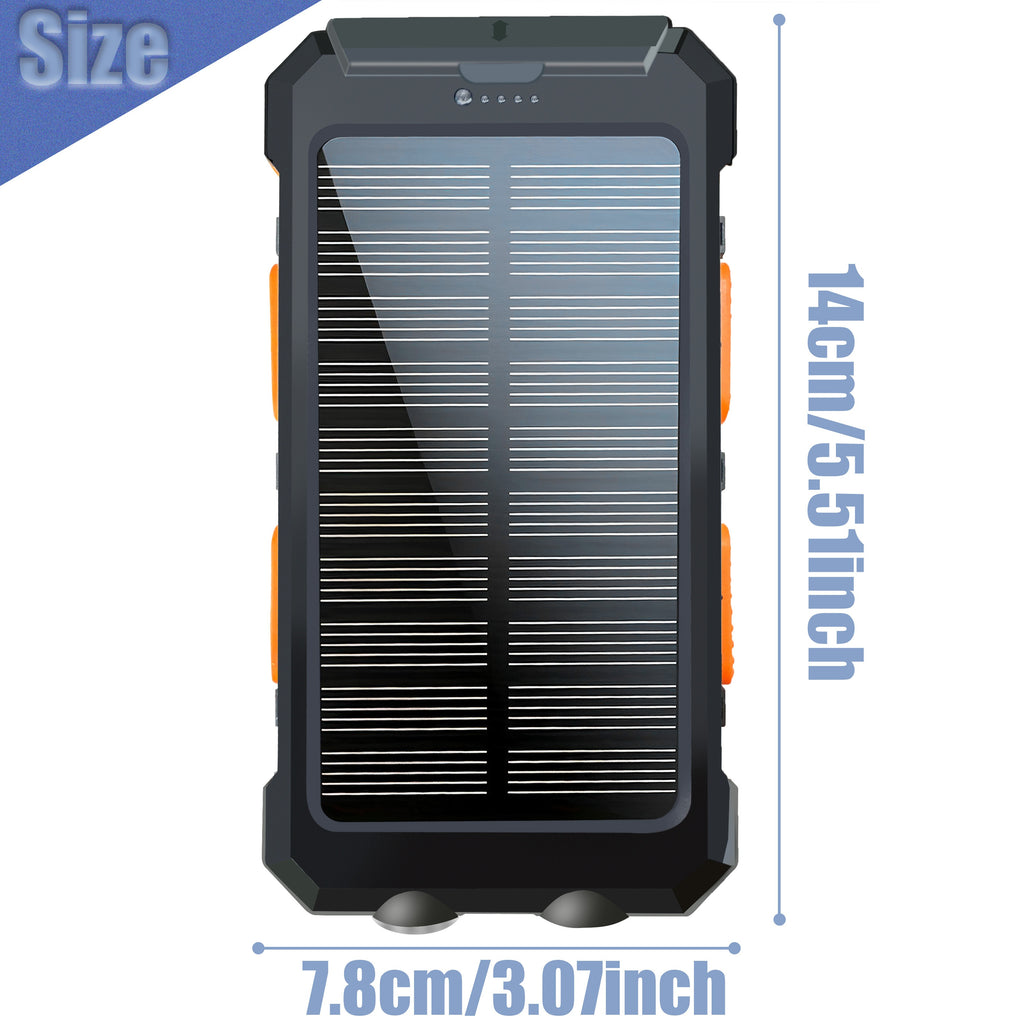 10000/20000mAh Portable Solar Power Bank, Portable Solar Mobile Phone Charger, Camping External Battery Charger for Mobile Phones, 2 USB/ LED Flashlights with Compass for Outdoor Activities