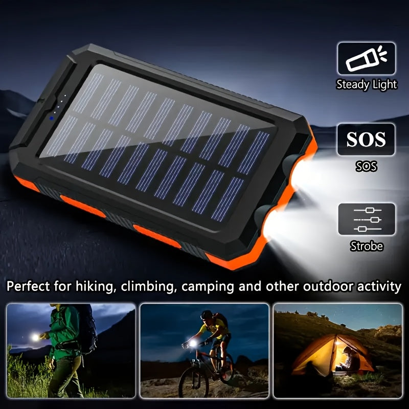 2-pack!10000mAh Solar Power Bank with USB-C Input, Dual USB Output, Built-in Compass And LED Flashlight - Portable Emergency Backup Battery Suitable for Hiking And Outdoor Activities