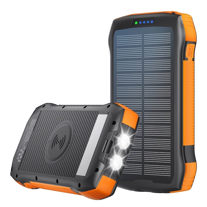 40000mah Large-capacity Solar-powered Wireless Power Bank, With 3 Built-in USB Ports, TYPE-C Output And Input, QC3.0PD 20W Fast Charging, Flashlight, Essential For Outdoor Use, Suitable For Charging Various Devices