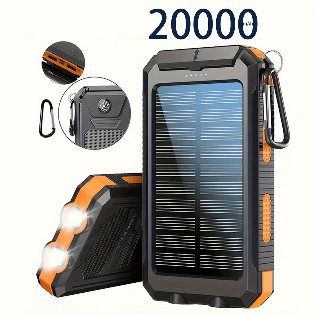 10000/ 20, 000Mah Portable Solar Power Bank, Portable Mobile Phone Solar Charger, Camping External Power Bank with Compass USB Light Flashlight, Suitable for Outdoor Activities
