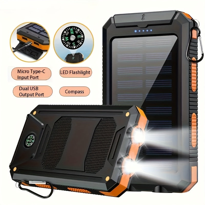 10000mAh 5V2A Fast Charging Multifunctional Solar Panel Power Bank with Ultra-bright LED Light, Large Capacity Rechargeable Portable Mobile Phone Charger, Dual Flashlights, Dual USB Port, Outdoor Travel Must Have Battery Packs, USB-C Ouput & Input, for