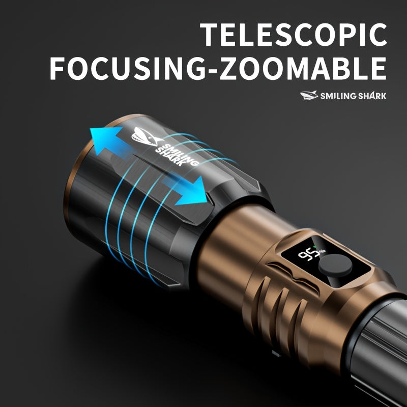 1pc Smiling Shark Rechargeable Flashlights M60 LED Super Bright Long Range, High Power Multi-Functional Handheld Flash Light with LCD Display & Power Bank Function for Emergency Security Camping