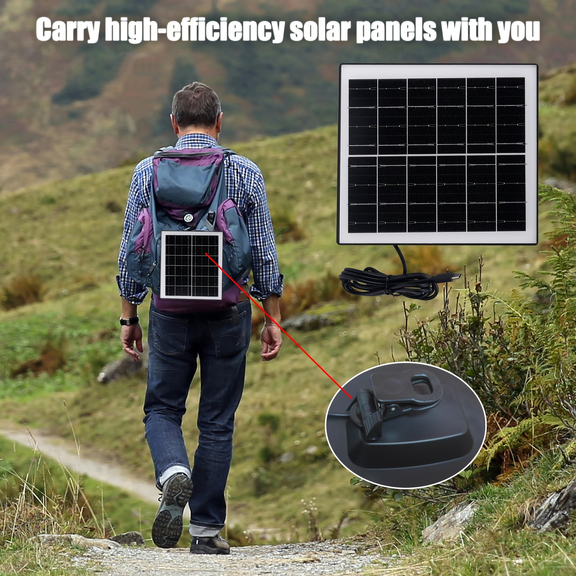5W High Efficiency Battery Solar Panels, 5200mAh Portable Solar Charger with USB Connector for Outdoor Built-in Battery Security Cameras and String Lights, Solar Panel with Battery, Solar USB Charger, Solar Panel Portable, Solar Battery Charger, Outdoor
