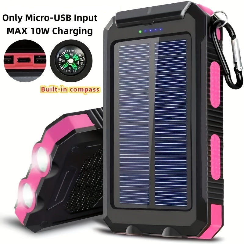 10000mAh 5V2A Fast Charging Multifunctional Solar Panel Power Bank with Ultra-bright LED Light, Large Capacity Rechargeable Portable Mobile Phone Charger, Dual Flashlights, Dual USB Port, Outdoor Travel Battery Packs, for iPhone/Android