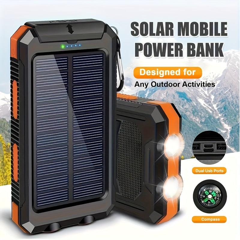 10000mAh 5V2A Fast Charging Multifunctional Solar Panel Power Bank with Ultra-bright LED Light, Large Capacity Rechargeable Portable Mobile Phone Charger, Dual Flashlights, Dual USB Port, Outdoor Travel Battery Packs, for iPhone/Android