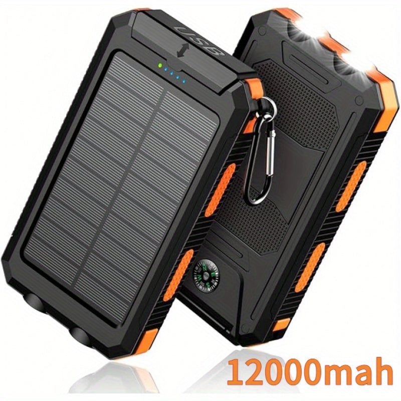 10000/12000/20, 000mAh Portable Solar Mobile Phone Charger, 1 X Dual USB Output Port Battery with LED Light, Compatible with IPhone and Android Phones