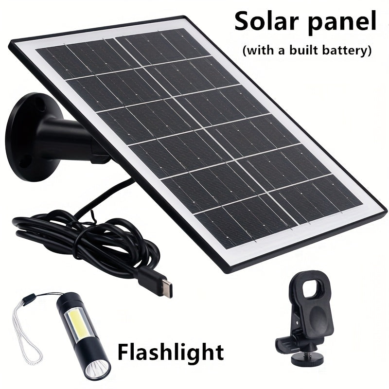 5W Solar Panel with 5200mAh Built-in Battery - Portable Solar Charging Station, USB-C/USB-A Fast Charging, 5V Outdoor Power Bank for Security Cameras, Doorbells, Lights, Phones, Fans, Emergency Backup Power - Compact & Lightweight Design with 360°