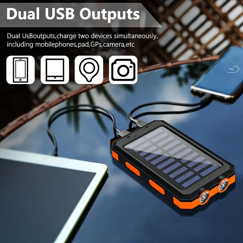 10000mAh 5V2A Fast Charging Multifunctional Solar Panel Power Bank with Ultra-bright LED Light, Large Capacity Rechargeable Portable Mobile Phone Charger, Dual Flashlights, Dual USB Port, Outdoor Travel Battery Packs, for iPhone/Android/Smartphone