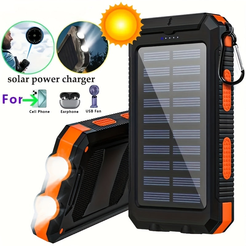 10000mAh 5V2A Fast Charging Multifunctional Solar Panel Power Bank with Ultra-bright LED Light, Large Capacity Rechargeable Portable Mobile Phone Charger, Dual Flashlights, Dual USB Port, Outdoor Travel Must Have Battery Packs, USB-C Ouput & Input, for
