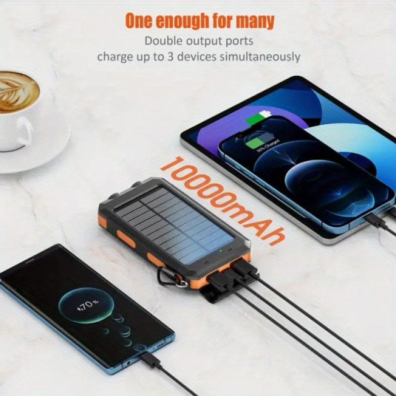 10000/12000/20, 000mAh Portable Solar Mobile Phone Charger, 1 X Dual USB Output Port Battery with LED Light, Compatible with IPhone and Android Phones