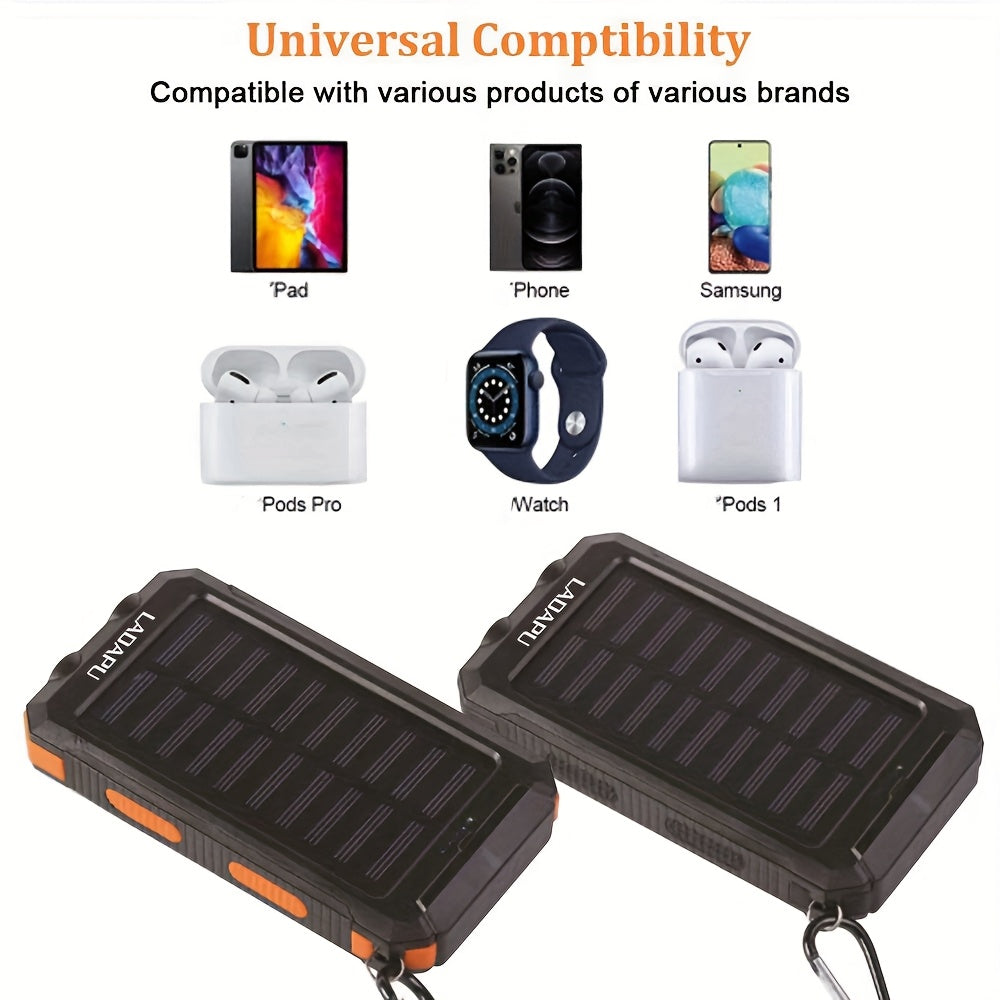 10000mAh 5V2A Fast Charging Multifunctional Solar Panel Power Bank with Ultra-bright LED Light, Large Capacity Rechargeable Portable Mobile Phone Charger, Dual Flashlights, Dual USB Port, Outdoor Travel Battery Packs, for iPhone/Android