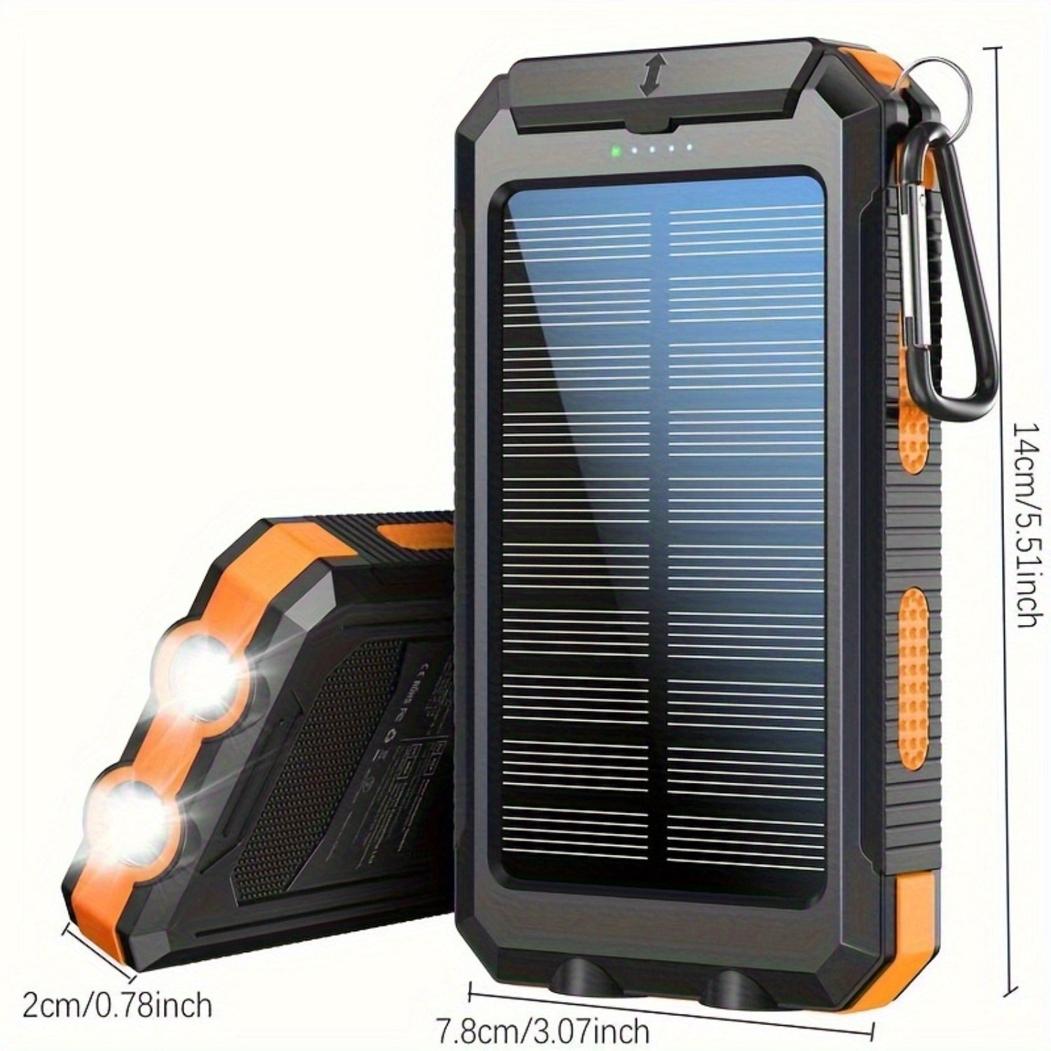 10000/ 20, 000Mah Portable Solar Power Bank, Portable Mobile Phone Solar Charger, Camping External Power Bank with Compass USB Light Flashlight, Suitable for Outdoor Activities