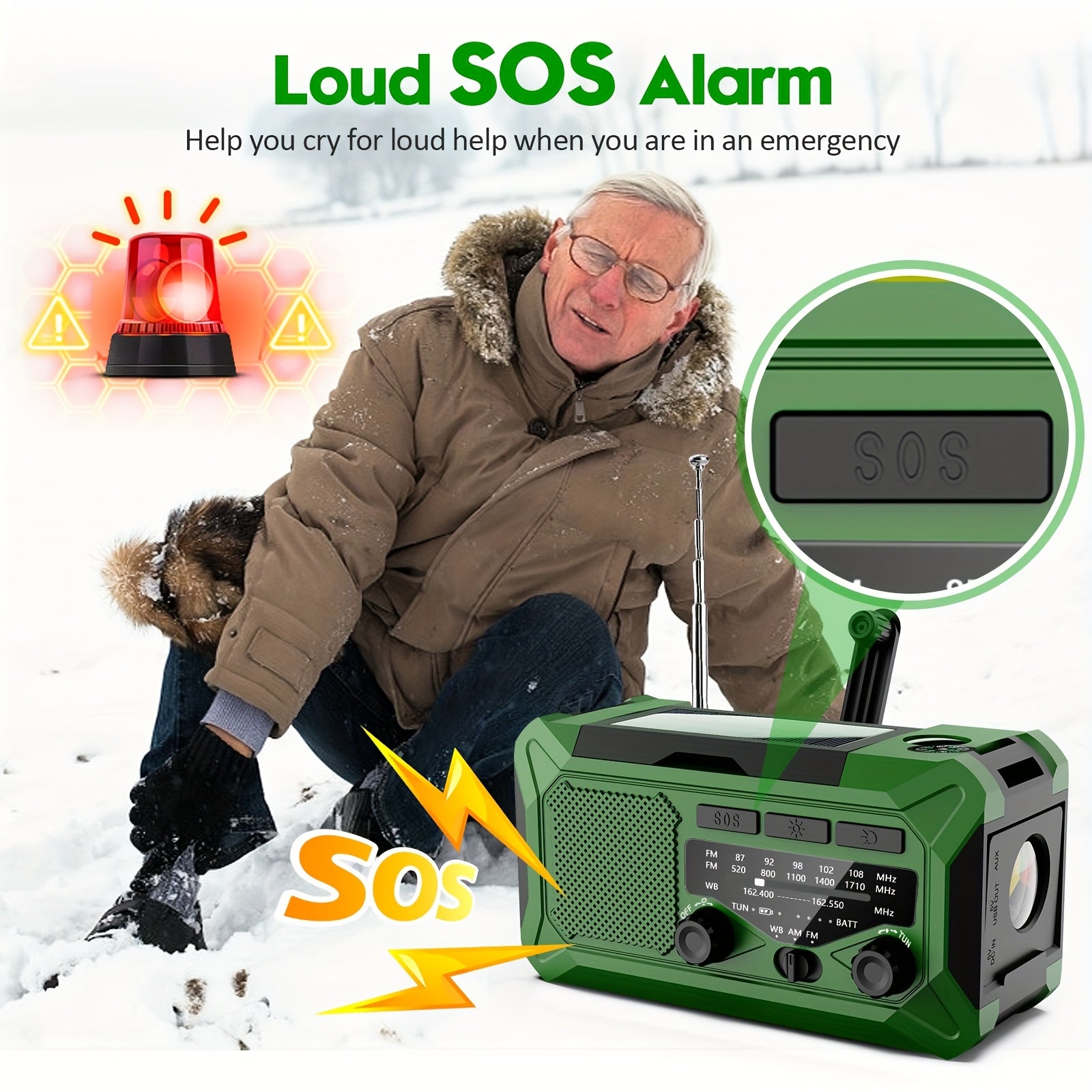 36800mwh 1 Pack Emergency Radio with AM/FM, 3-Way Charging (Hand Crank/Solar/USB), SOS Alarm, Flashlight, Reading Light, Thermometer, Compass & 10000mAh Power Bank - Perfect Survival Kit for Outdoor, Camping, Emergencies