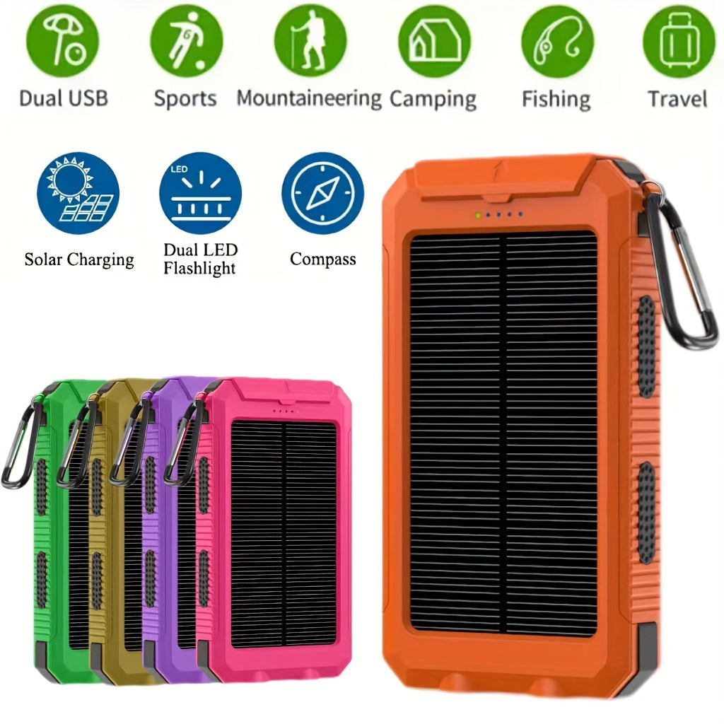 1pc, 20000mAh Portable Solar Mobile Power with External Battery Charger And Powerful LED Light, 2 USB Charging Ports for Outdoor Camping, Hiking And Emergency Power Bank Portable Portable Power Bank Solar Power Bank Battery Power Bank