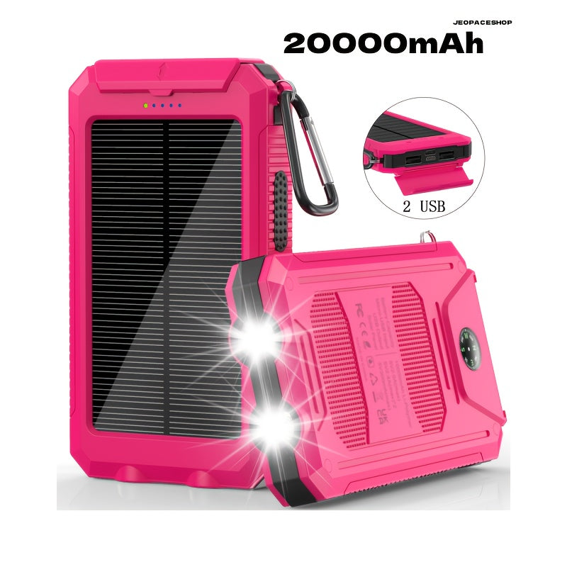 1pc, 20000mAh Portable Solar Mobile Power with External Battery Charger And Powerful LED Light, 2 USB Charging Ports for Outdoor Camping, Hiking And Emergency Power Bank Portable Portable Power Bank Solar Power Bank Battery Power Bank
