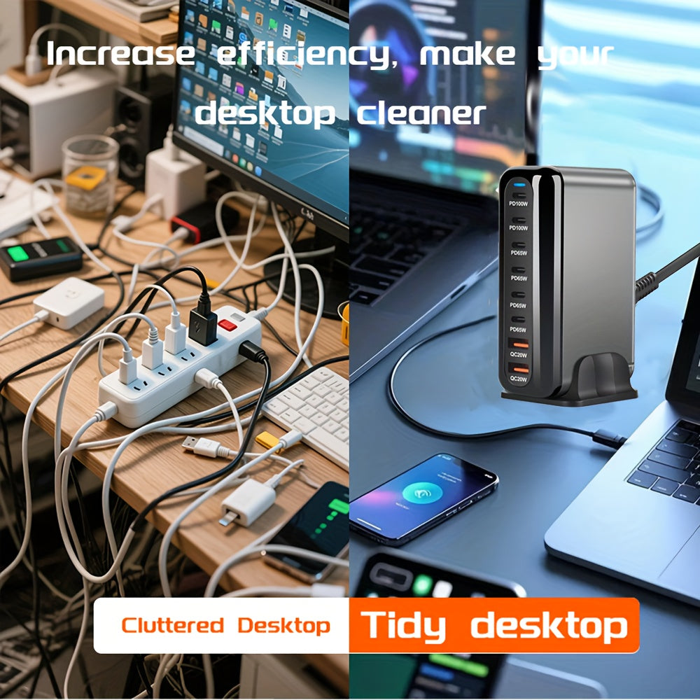 Multi Charging PD Charger New 500W GAN 6C2A 8 Ports Desktop Charging Desktop GaN Charger for Multiple Mobile Phone Type C Quick Charge 3.0, High Power Charging, Desktop Device Charging, Power Delivery Charger, Multi Port Charger, Compact Desktop Design,