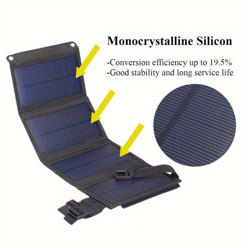 1pc 20W Portable Solar Panel - USB-Powered Outdoor Power Bank with 4 USB Ports, Compact & Lightweight Design for Camping, Travel, Home Use - Solar Phone Charger, Camper Accessories, Travel Power Solution, Durable Solar Panel