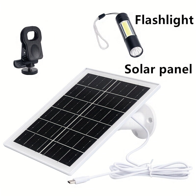 5W Solar Panel, With Built-in 5200mHA Battery, Essential For Outdoor Devices Power Supply, Outdoor Emergency Power Supply, Camping, Night Commuting, Suitable For Low-voltage Safety Cameras, Mobile Devices Recharging, With A Gift Mini Flashlight.