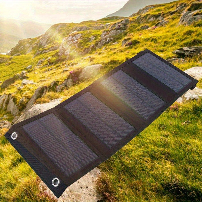 1pc 20W Portable Solar Panel - USB-Powered Outdoor Power Bank with 4 USB Ports, Compact & Lightweight Design for Camping, Travel, Home Use - Solar Phone Charger, Camper Accessories, Travel Power Solution, Durable Solar Panel