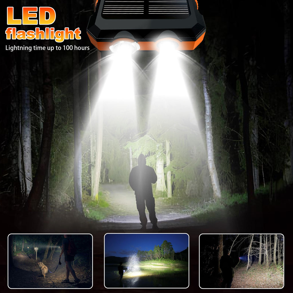 10000/20000mAh Portable Solar Power Bank, Portable Solar Mobile Phone Charger, Camping External Battery Charger for Mobile Phones, 2 USB/ LED Flashlights with Compass for Outdoor Activities