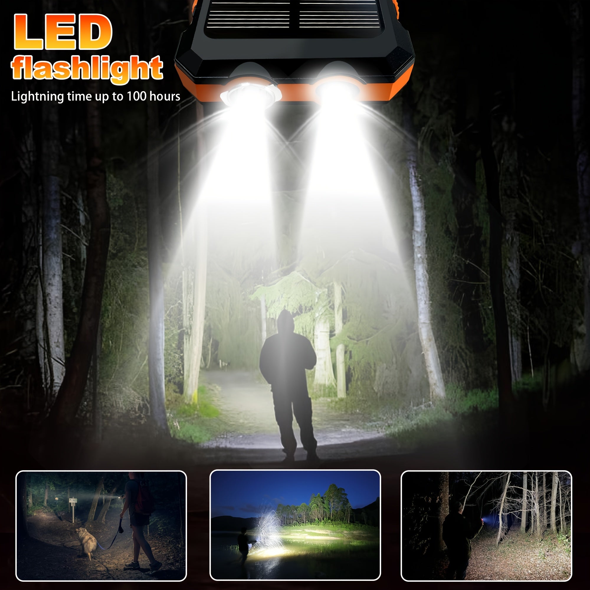 15800/20000mAh Portable Solar Power Bank, Portable Solar Mobile Phone Charger, Camping External Battery Charger for Mobile Phones, 2 USB/ LED Flashlights with Compass for Outdoor Activities