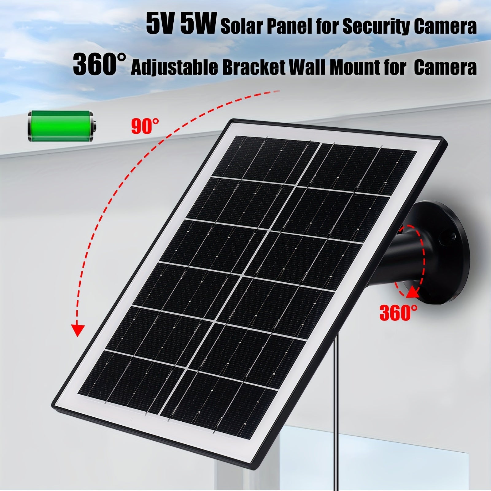 5W High Efficiency Battery Solar Panels, 5200mAh Portable Solar Charger with USB Connector for Outdoor Built-in Battery Security Cameras and String Lights, Solar Panel with Battery, Solar USB Charger, Solar Panel Portable, Solar Battery Charger, Outdoor