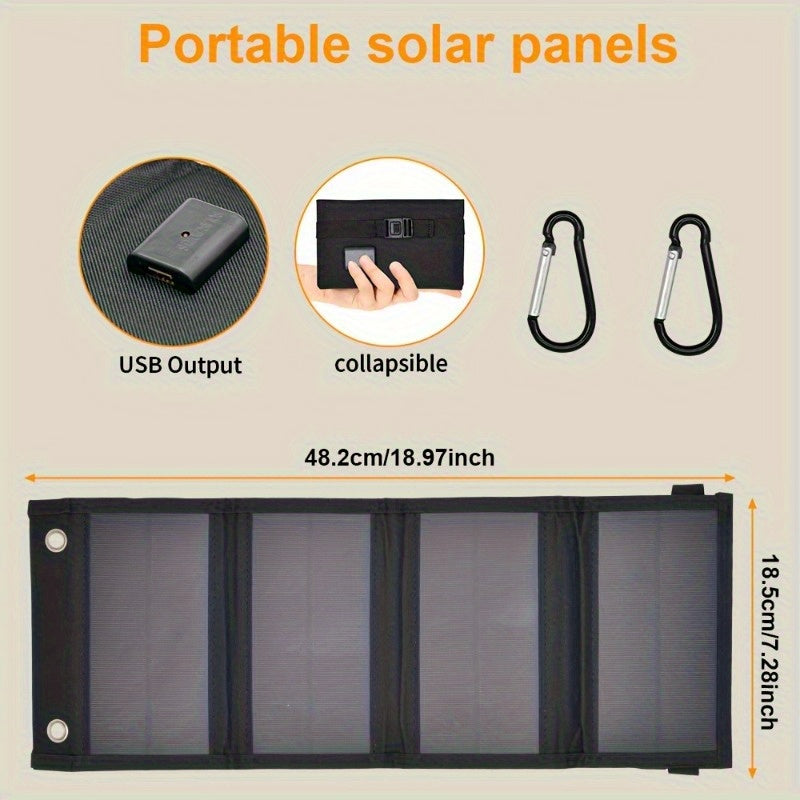1pc 20W Portable Solar Panel - USB-Powered Outdoor Power Bank with 4 USB Ports, Compact & Lightweight Design for Camping, Travel, Home Use - Solar Phone Charger, Camper Accessories, Travel Power Solution, Durable Solar Panel