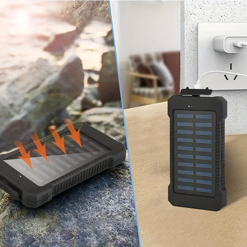 [Solar Power Bank] Solar Powered Portable Power Bank | Dual 5V USB Ports, 2 LED Flashlights, High Quality External Backup Battery Pack for Cell Phones, Camping, Hiking, Emergency Power, Compact Design, Durable Construction