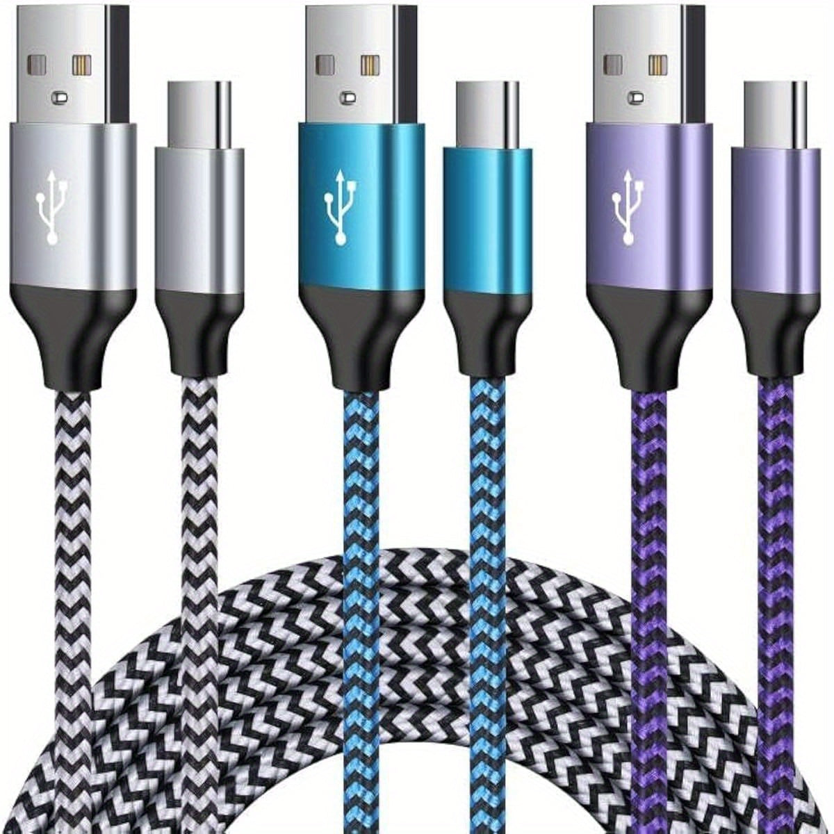 Phone Charger Cord 3-Pack, Fast Charging Type-C Cable for Galaxy A13 5G/A03s/A14/A54/A15/S24 Ultra/Z Fold5/A52/A23/A32/A53/A71/S23 FE/S21/S10, iPhone 15, Moto G6, LG Stylus 6, Versatile Tech Accessory, Vibrant Packaging, Multipack Value