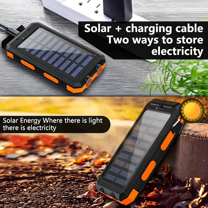 10000mAh 5V2A Fast Charging Multifunctional Solar Panel Power Bank with Ultra-bright LED Light, Large Capacity Rechargeable Portable Mobile Phone Charger, Dual Flashlights, Dual USB Port, Outdoor Travel Battery Packs, for iPhone/Android/Smartphone