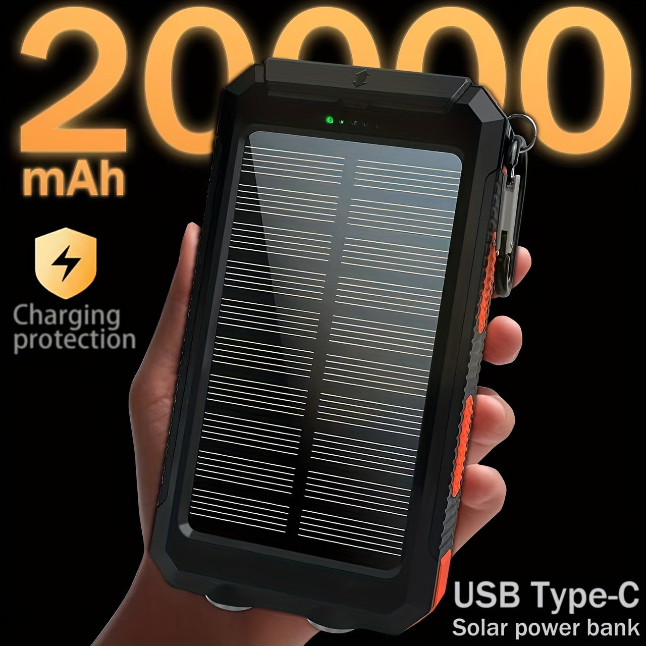 15800/20000mAh Portable Solar Power Bank, Portable Solar Mobile Phone Charger, Camping External Battery Charger for Mobile Phones, 2 USB/ LED Flashlights with Compass for Outdoor Activities