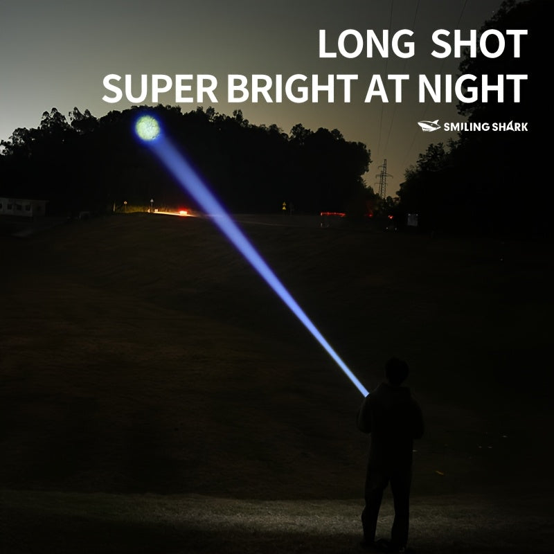 1pc Smiling Shark Rechargeable Flashlights M60 LED Super Bright Long Range, High Power Multi-Functional Handheld Flash Light with LCD Display & Power Bank Function for Emergency Security Camping
