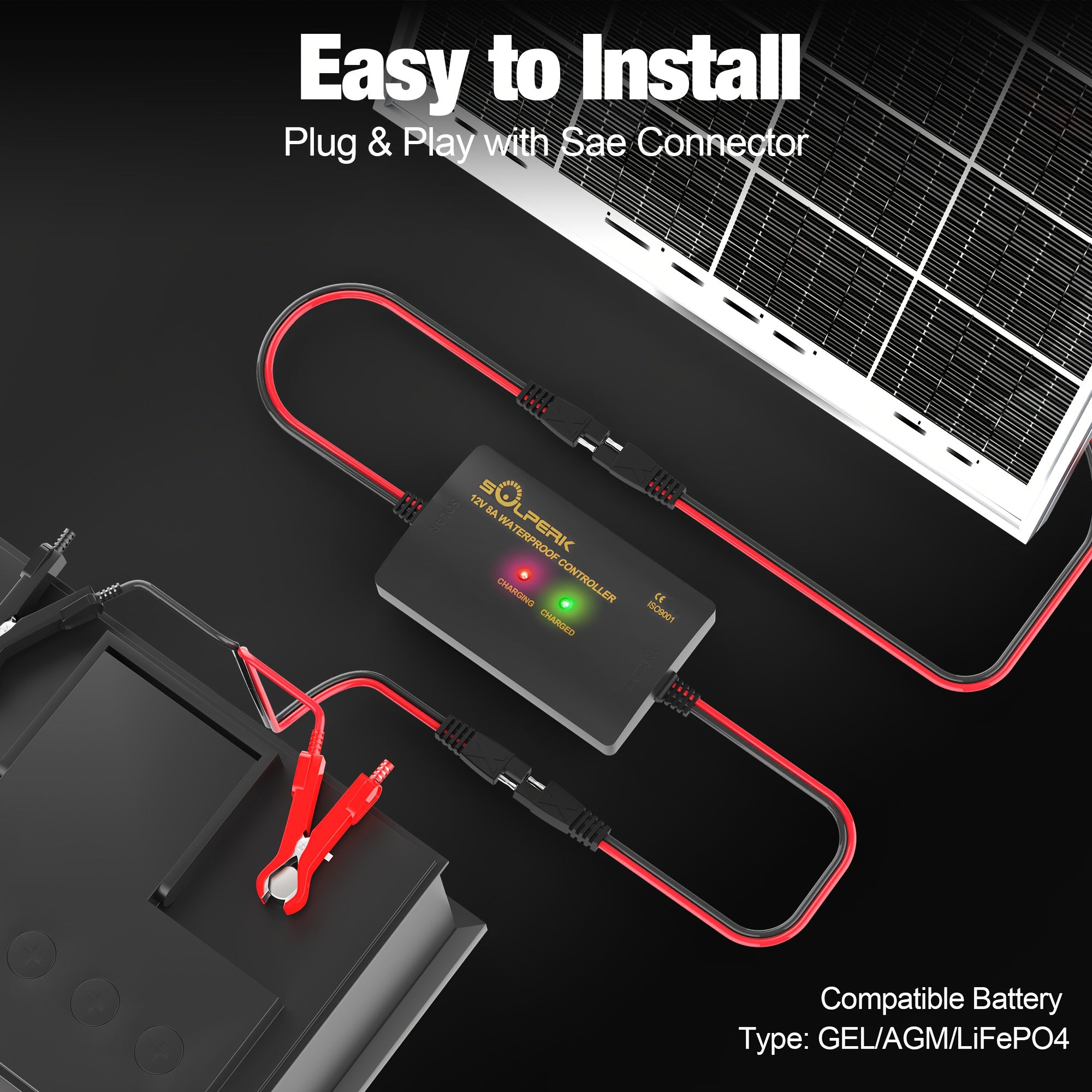 8A 12V Solar Charge Controller with LED Display PWM Intelligent Solar Panel Battery Regulator for Gel AGM Lead-Acid Lithium LiFePO4 Battery, Used In RV Boat Car, Solar Battery Charger, Solar Phone Chargers Fast Charge, Portable Solar Charger, Solar