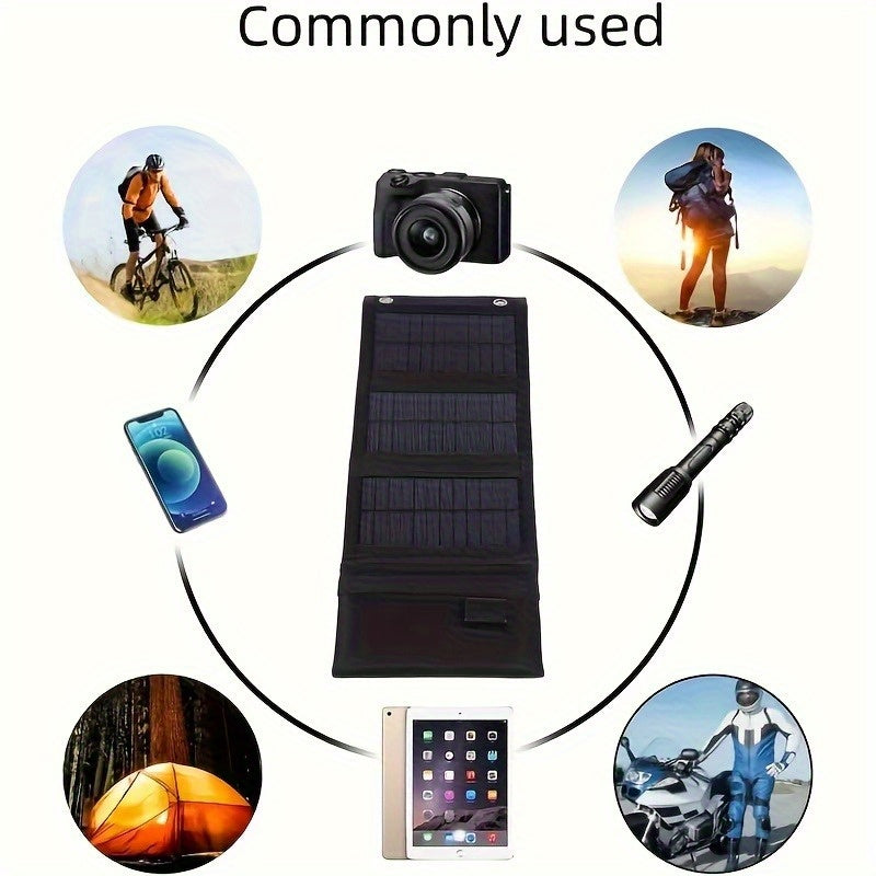 1pc 20W Portable Solar Panel - USB-Powered Outdoor Power Bank with 4 USB Ports, Compact & Lightweight Design for Camping, Travel, Home Use - Solar Phone Charger, Camper Accessories, Travel Power Solution, Durable Solar Panel