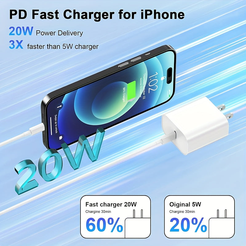 [Fast Charger] 20W Fast Charging Wall Charger Kit, USB-C to Lightning Cable | Universal Power Adapter for iPhone 14 Pro Max/13/12/11, PD Type-C Charger Kit, Charger Adapter Fast Charging, Wall Charger USB, USB C Fast Charging Cable, Multi USB Charger