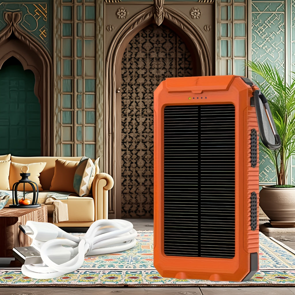 1pc, 20000mAh Portable Solar Mobile Power with External Battery Charger And Powerful LED Light, 2 USB Charging Ports for Outdoor Camping, Hiking And Emergency Power Bank Portable Portable Power Bank Solar Power Bank Battery Power Bank