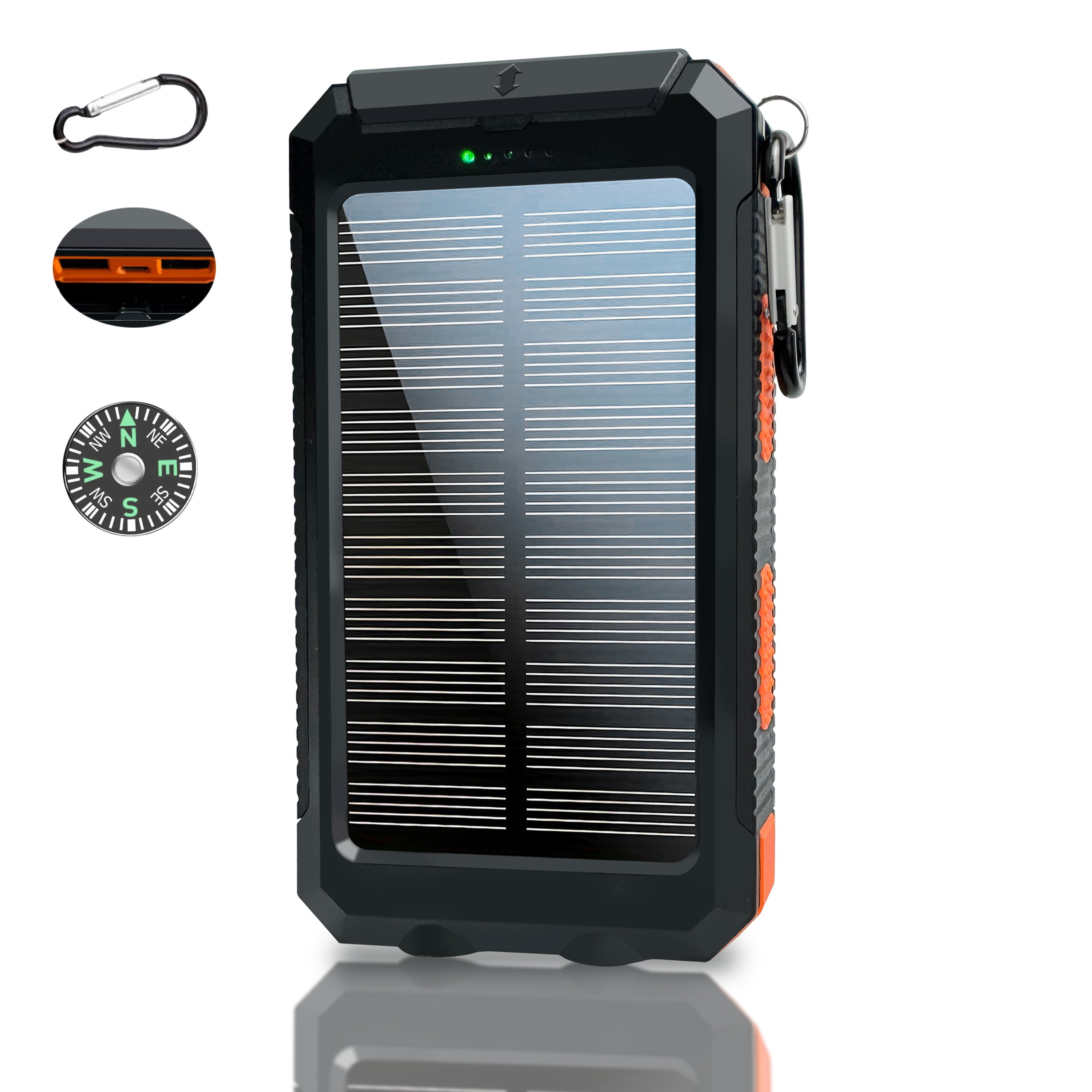 15800/20000mAh Portable Solar Power Bank, Portable Solar Mobile Phone Charger, Camping External Battery Charger for Mobile Phones, 2 USB/ LED Flashlights with Compass for Outdoor Activities