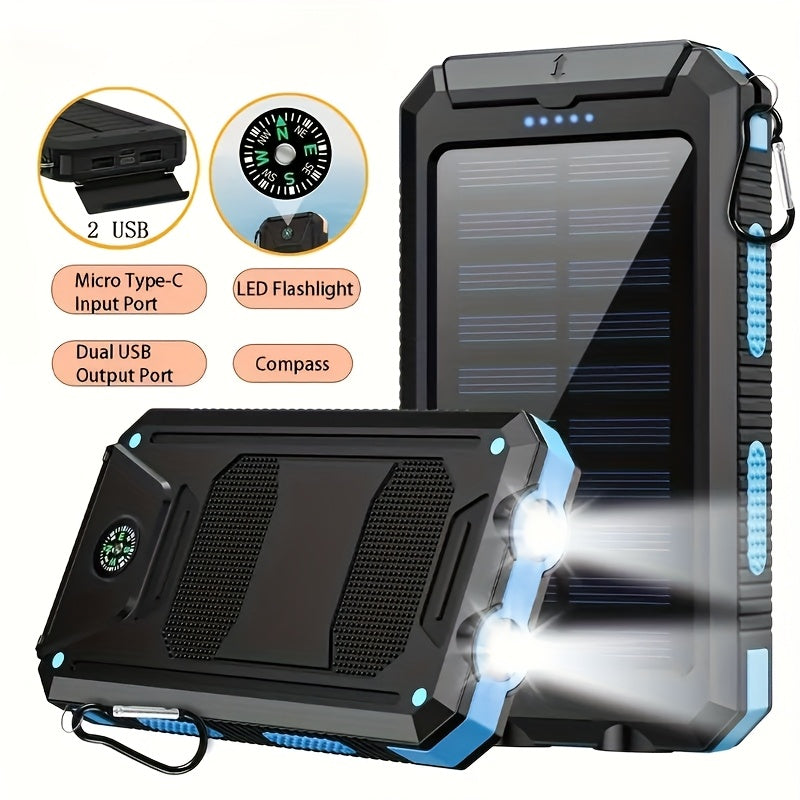 10000mAh 5V2A Fast Charging Multifunctional Solar Panel Power Bank with Ultra-bright LED Light, Large Capacity Rechargeable Portable Mobile Phone Charger, Dual Flashlights, Dual USB Port, Outdoor Travel Must Have Battery Packs, USB-C Ouput & Input, for